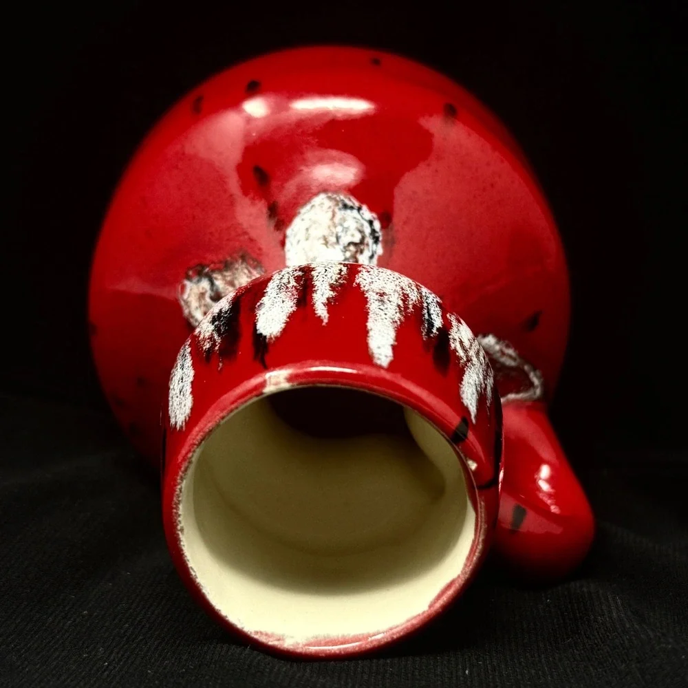 Red Dripware Glaze Black White Candleholder Vase Handthrown Pottery Eclectic  4